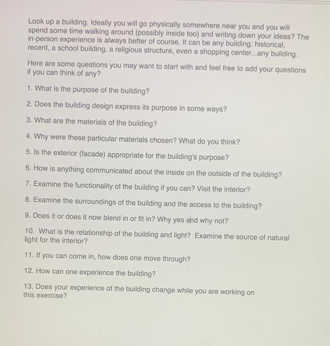 2 pages please. Look up a building. Ideally you