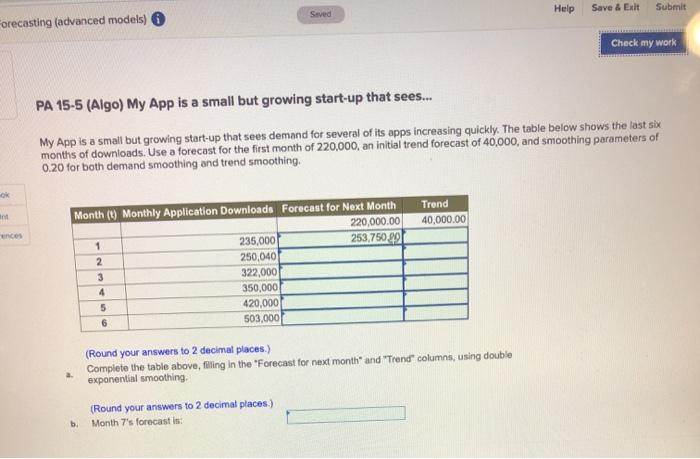 Help Save & Exit Submit Seved Forecasting