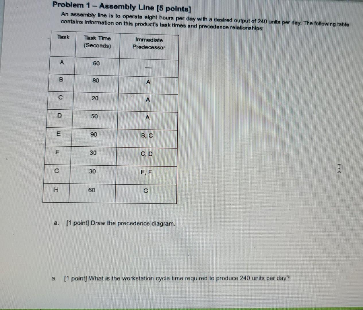 Problem 1 - Assembly Line [5 points] An assembly