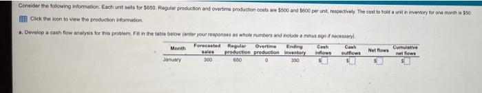 Consider the following information. Each unit