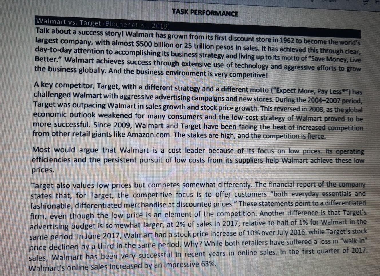 TASK PERFORMANCE Walmart vs. Target (Blocher et