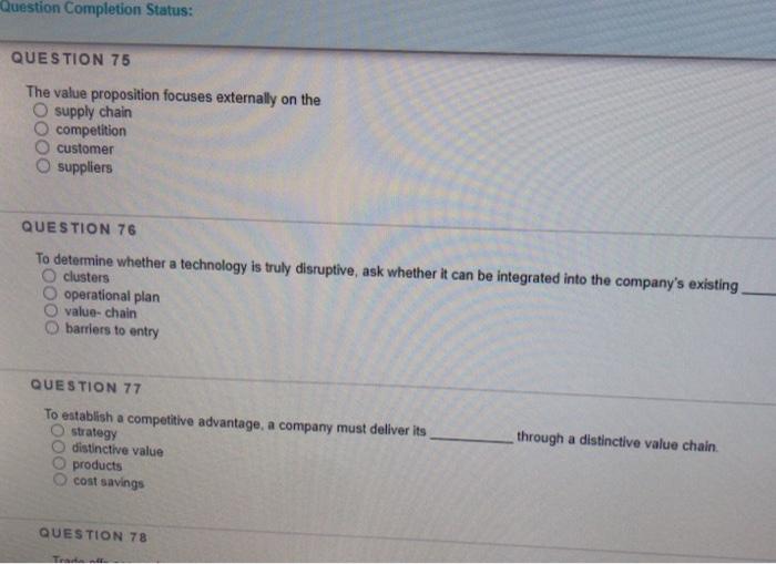 Question Completion Status: QUESTION 75 The value