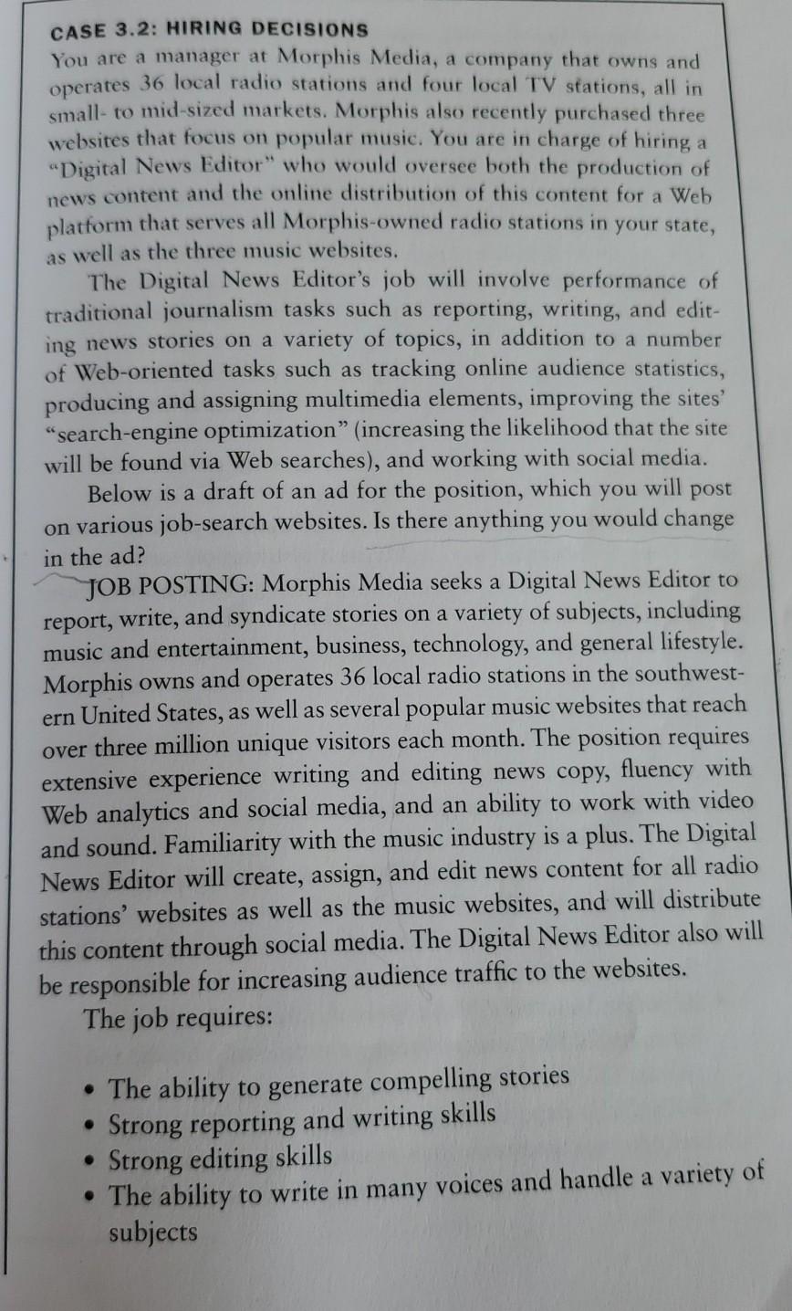 a communications question* will post CASE 3.2: