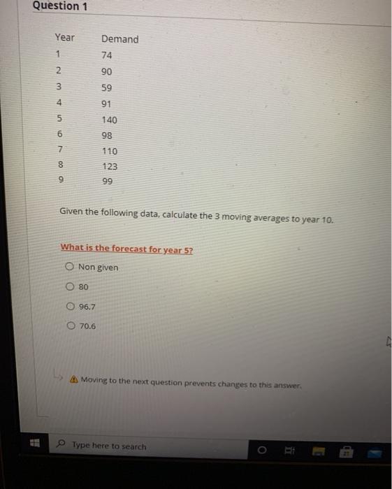Question 1 Year Demand 74 1 90 2 3 4 59 91 140 5