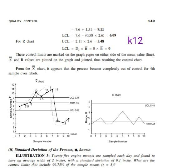 149 QUALITY CONTROL = 7.6 + 1.51 = 9.11 LCL = 7.6