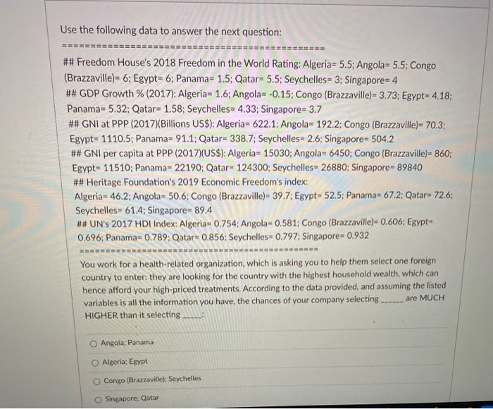 Use the following data to answer the next