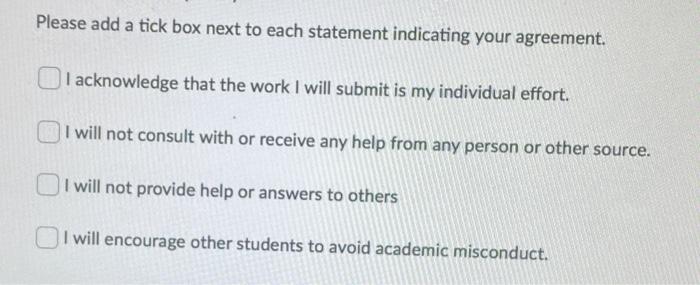Please add a tick box next to each statement