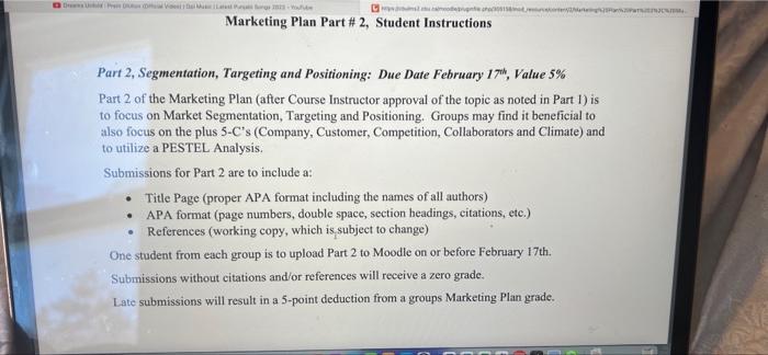 Marketing Plan Part # 2, Student Instructions