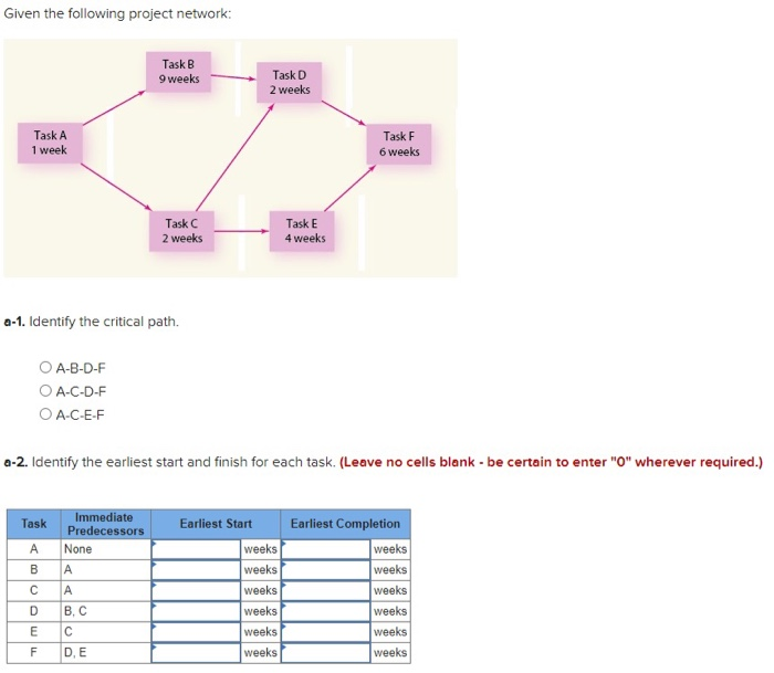 Please complete each section. Given the following