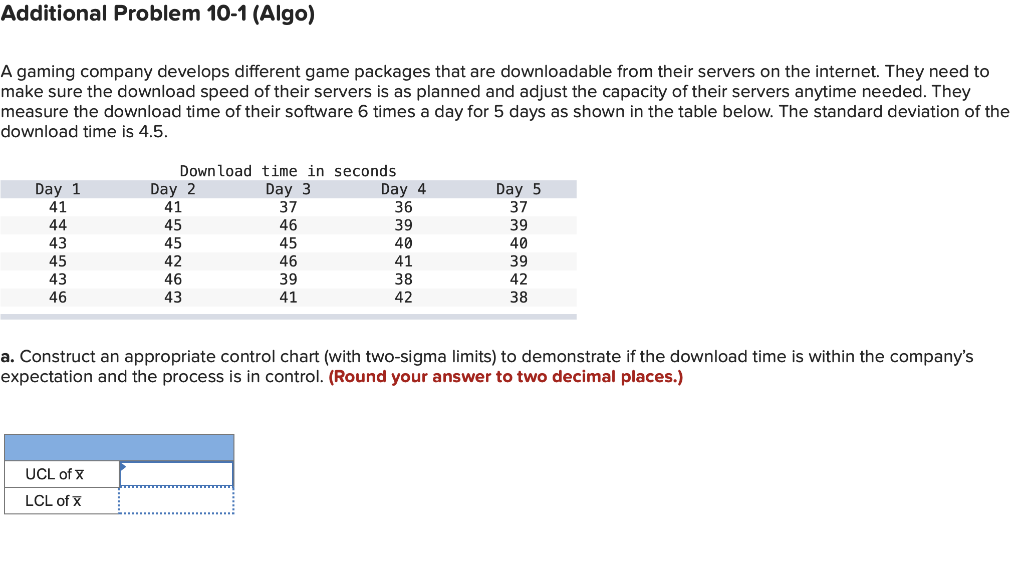 Additional Problem 10-1 (Algo) A gaming company