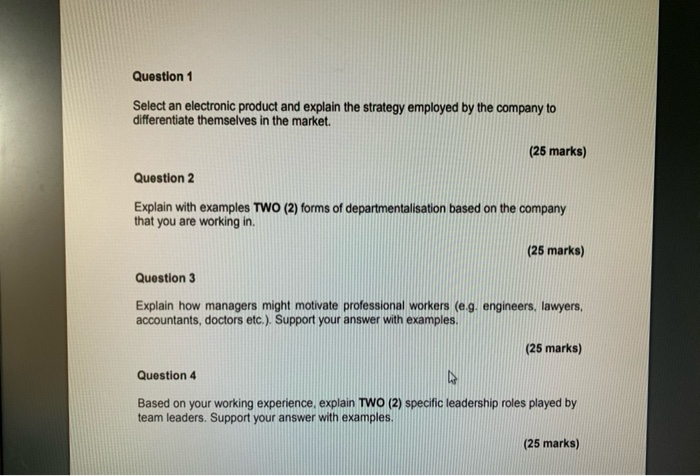 Question 1 Select an electronic product and