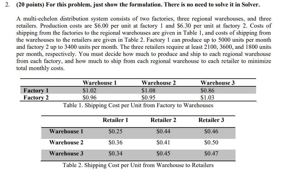 2. (20 points) For this problem, just show the