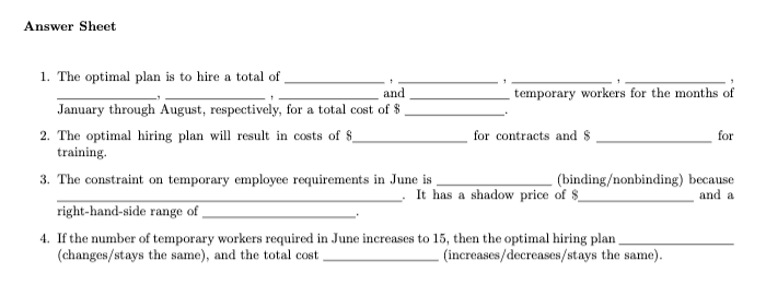 Please answer the answer sheet questions (1-4)
