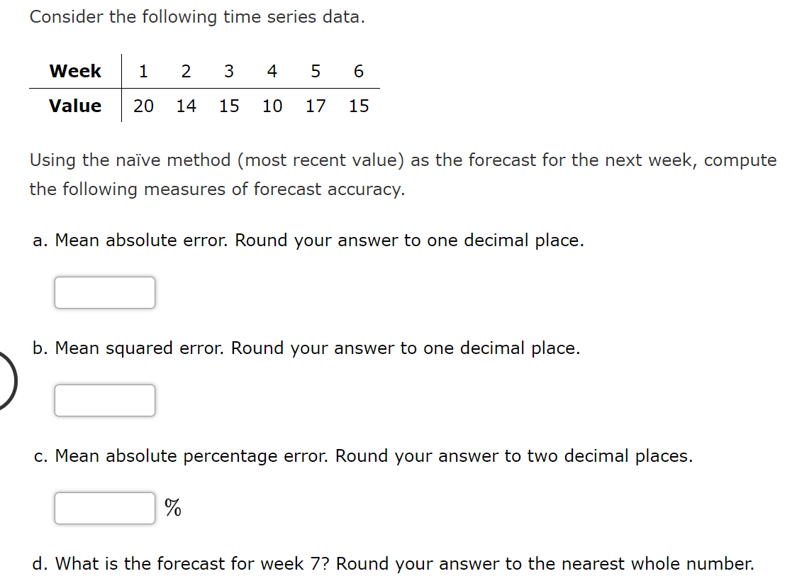 Consider the following time series data. Week 1 2