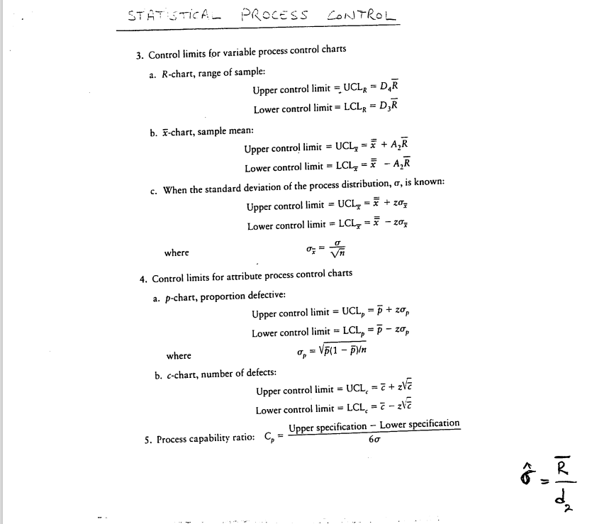 STATISTICAL PROCESS CONTROL 3. Control limits for