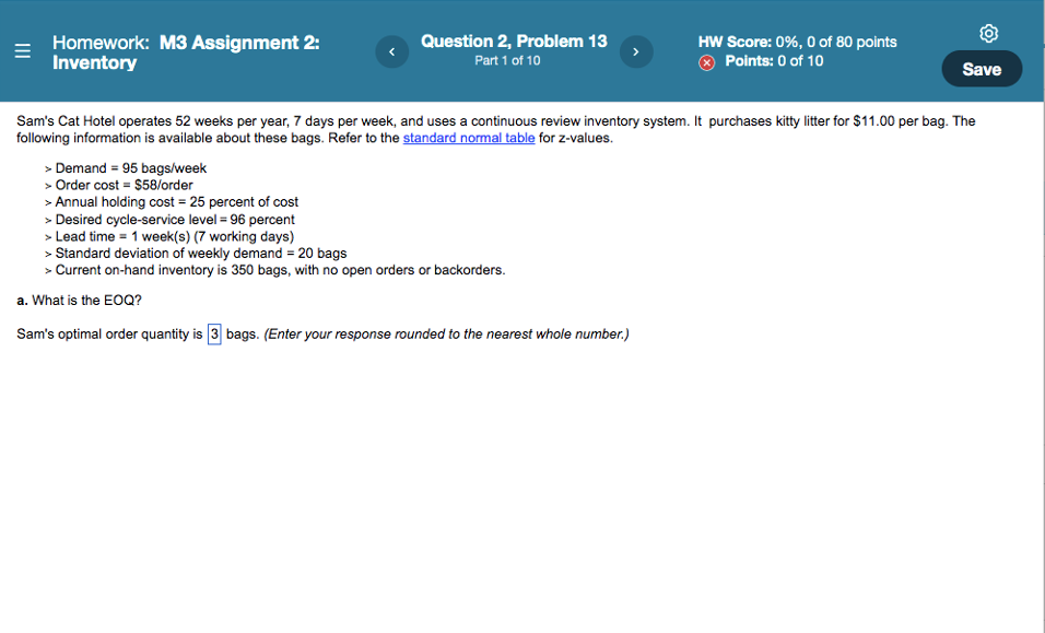 1.) Sams optimal order Quantity is _____ bags?