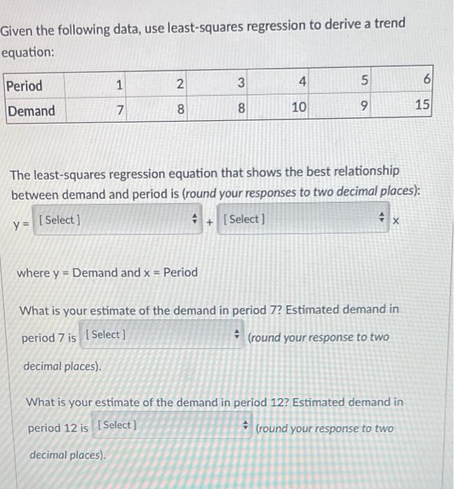 Given the following data, use least-squares
