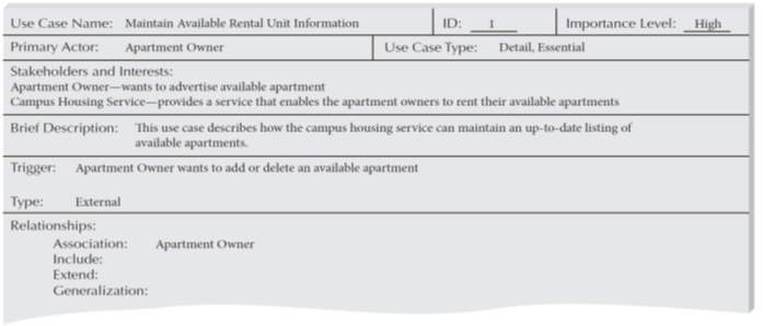 Create a use-case description for the process of