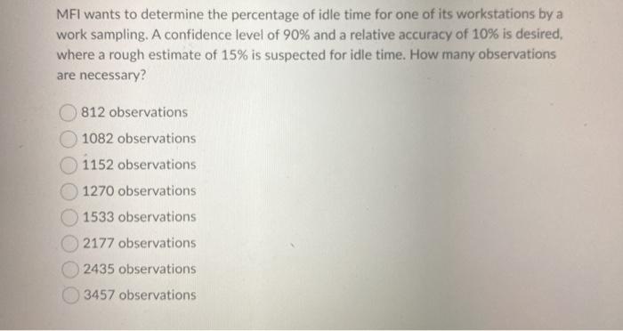 MFI wants to determine the percentage of idle