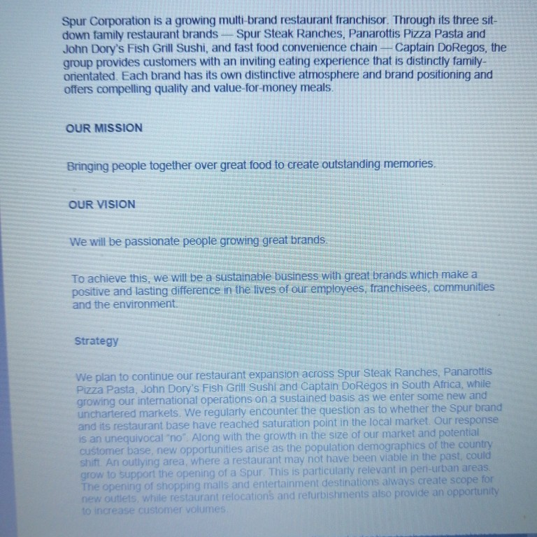 Case study: Spur Corporations 1. Identify and