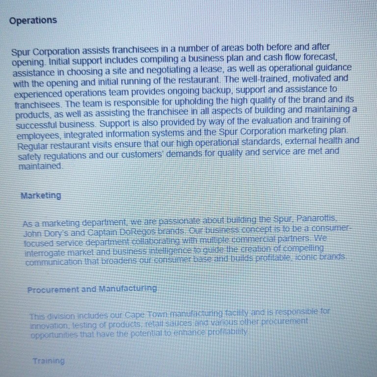 Case study: Spur Corporations 1. Identify and