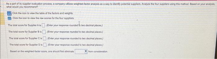 As a part of ts supplier evaluation process, a