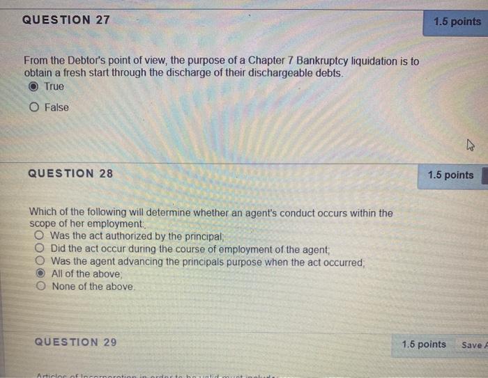 QUESTION 27 1.5 points From the Debtor's point of