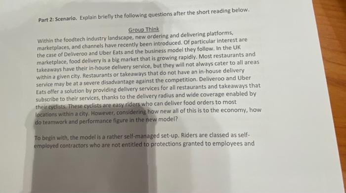 ORGANIZATIONAL BEHAVIOUR!!! Part 2: Scenario.