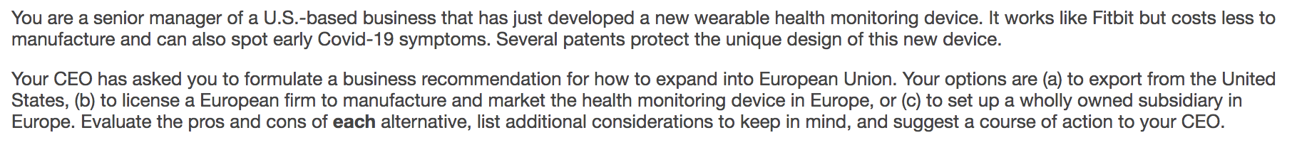 You are a senior manager of a U.S.-based business