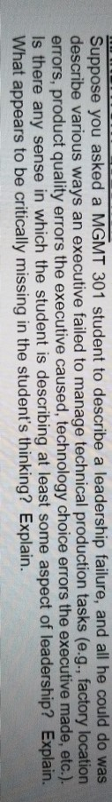 Suppose you asked a MGMT 301 student to describe