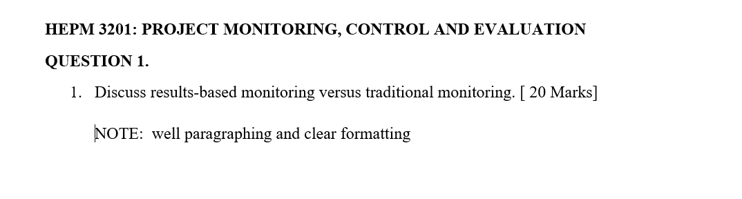 HEPM 3201: PROJECT MONITORING, CONTROL AND