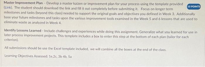 10 POINTS Master Improvement Plan - Develop a