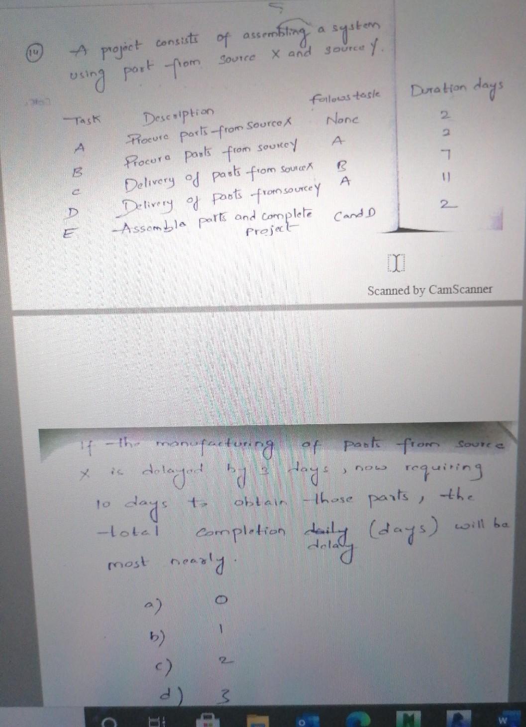 A project consists of assembling a system .y x