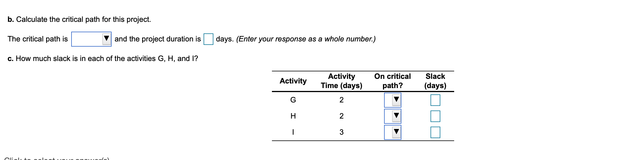 Consider the following data for a project to