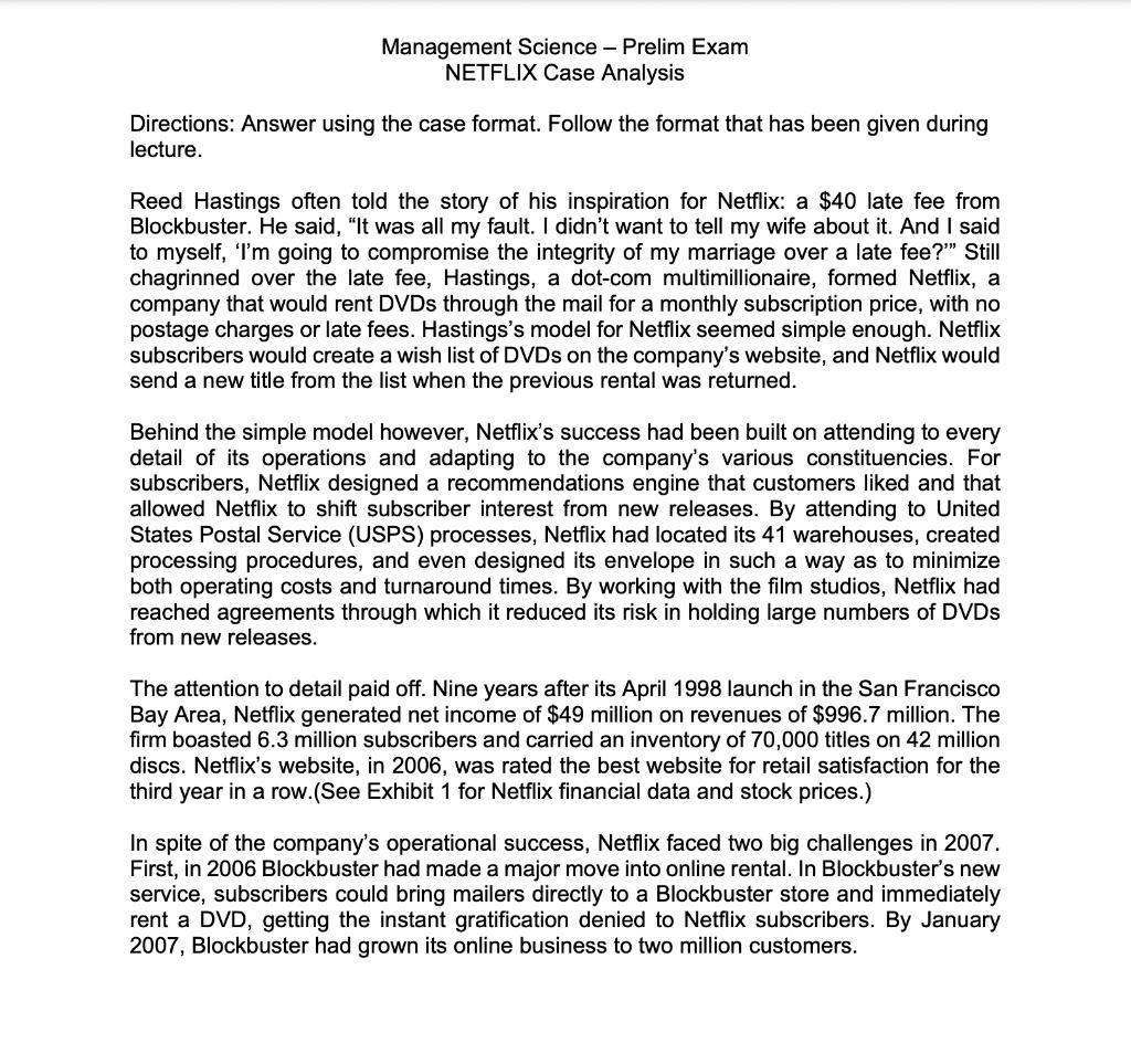 Case Analysis Determine / Identify the following