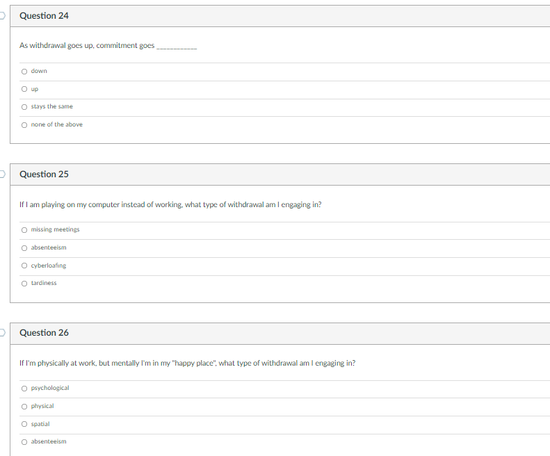Question 24 As withdrawal goes up, commitment
