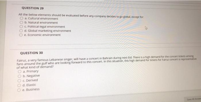 only answer , without explain QUESTION 29 All the