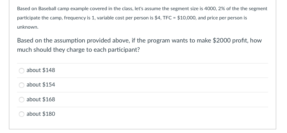Based on Baseball camp example covered in the