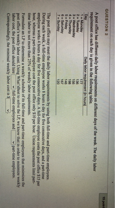 QUESTION 2 15 point A post office has different