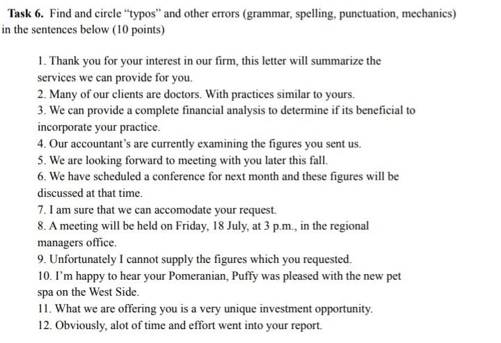 Task 6. Find and circle "typos and other errors