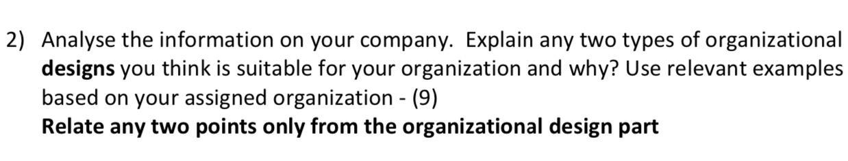 2) Analyse the information on your company.
