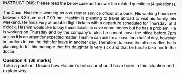 INSTRUCTIONS: Please read the below case and