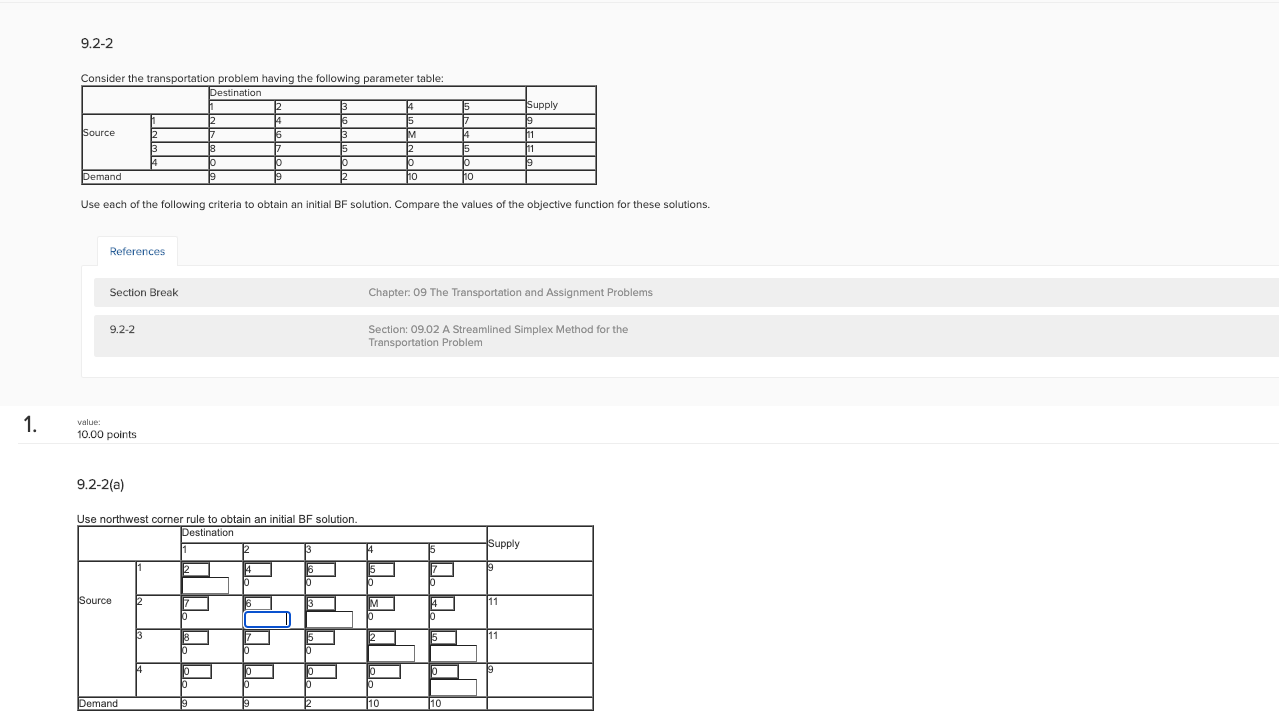 9.2-2 Consider the transportation problem having