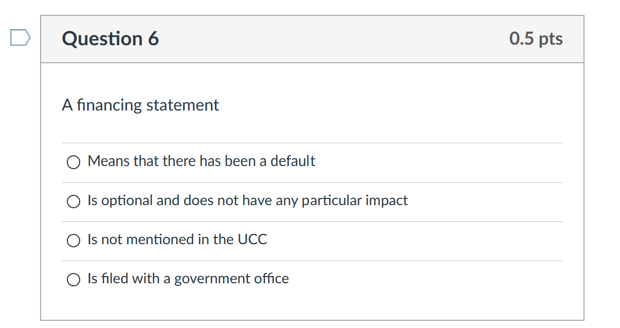 Question 5 0.5 pts A purchase money security