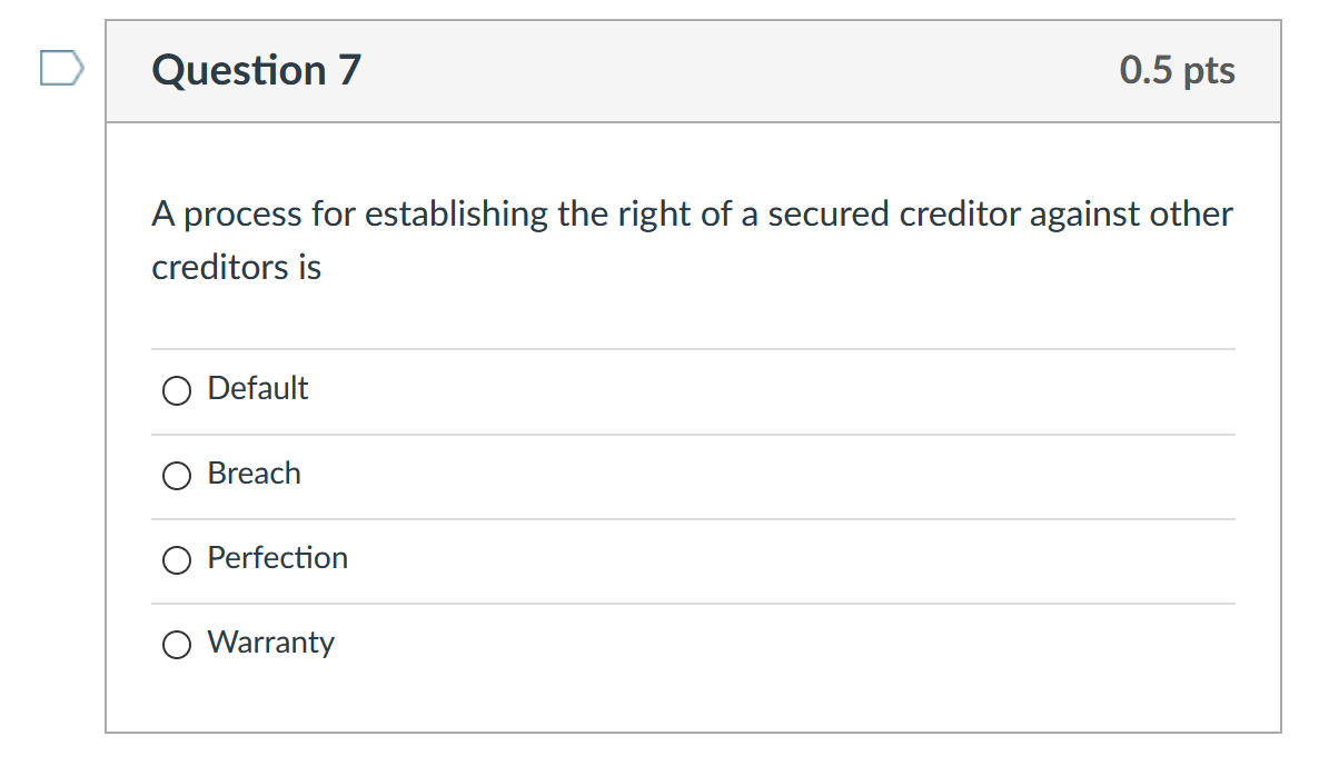 Question 5 0.5 pts A purchase money security