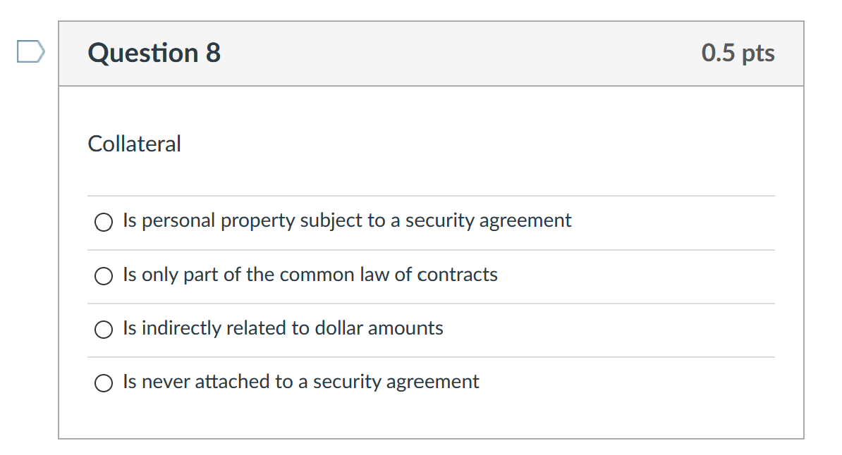 Question 5 0.5 pts A purchase money security