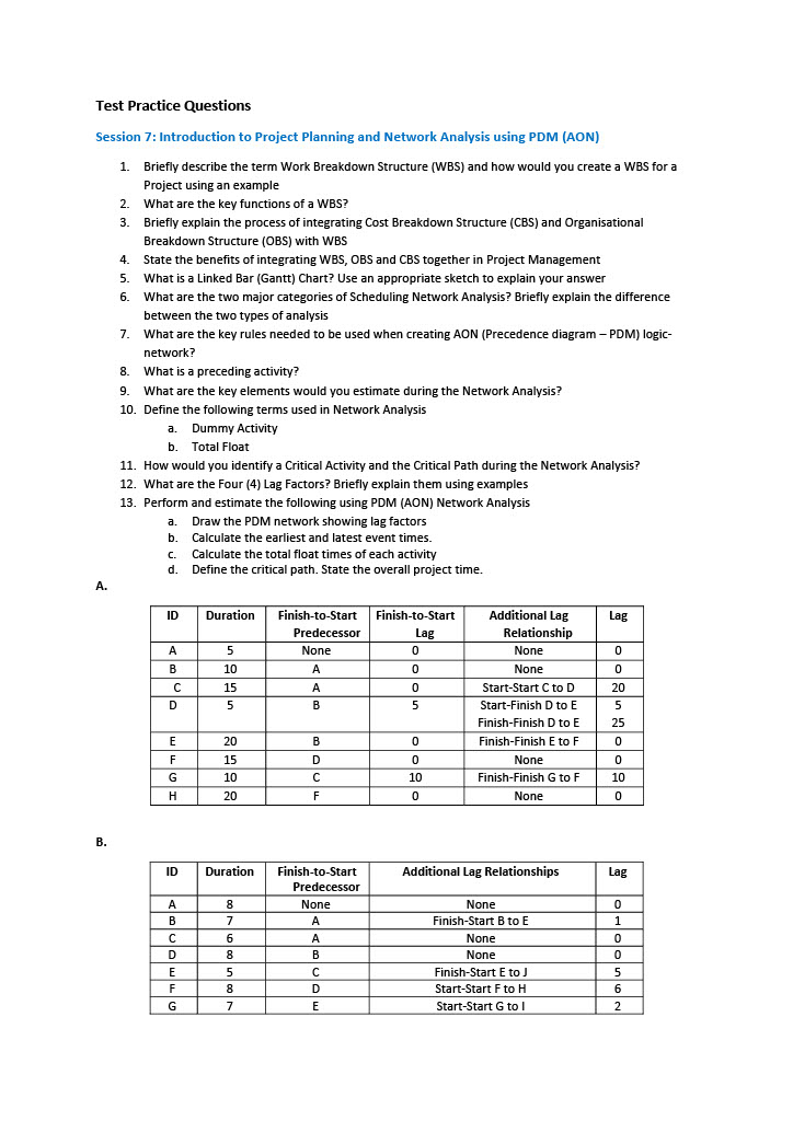 Test Practice Questions Session 7: Introduction