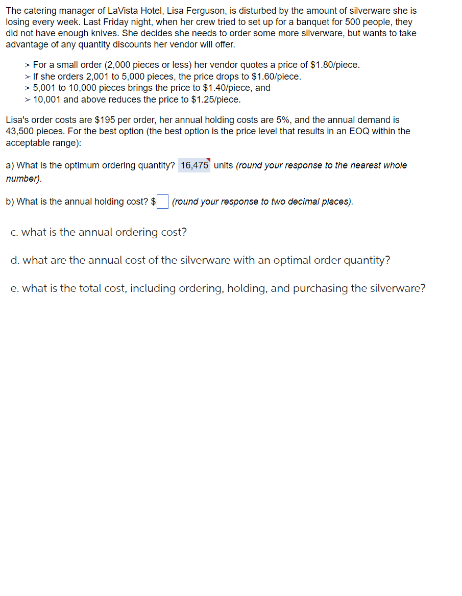 The catering manager of LaVista Hotel, Lisa