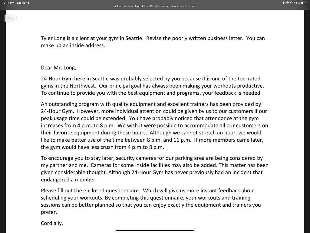 Revise in block style business letter 9:14 PM Sat