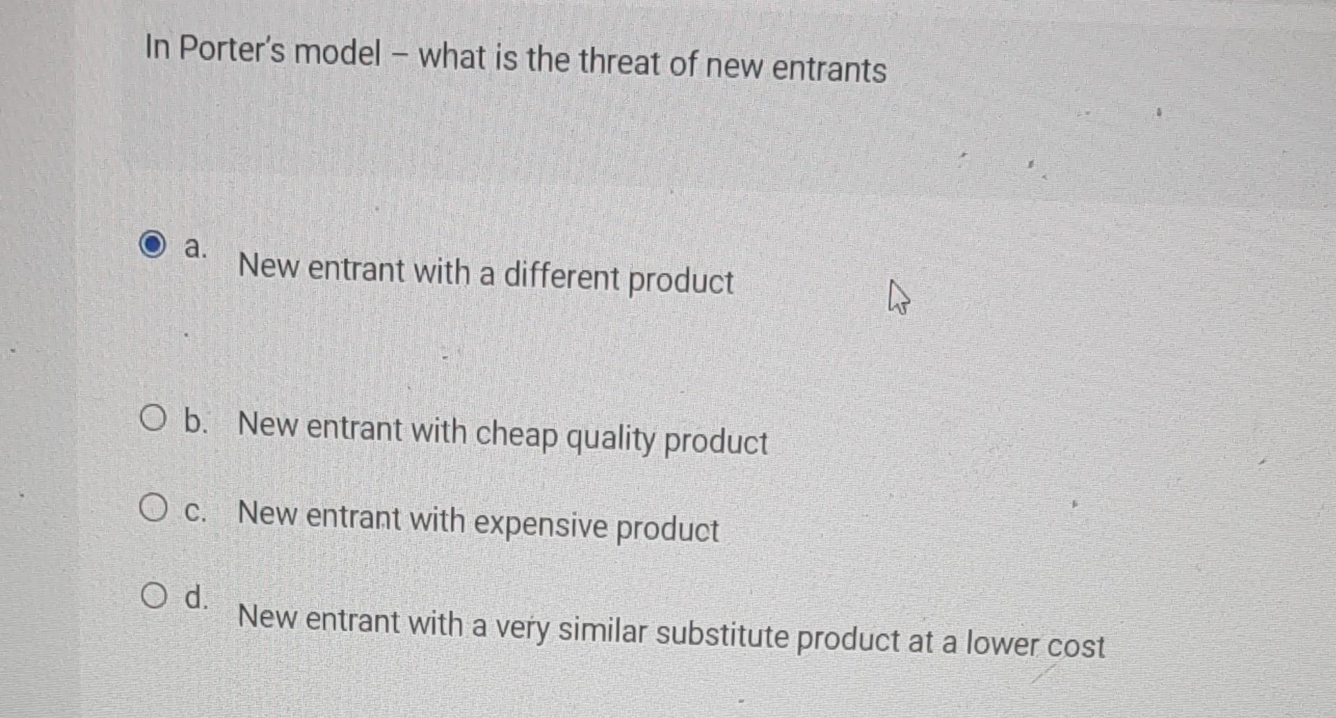 In Porter's model - what is the threat of new